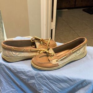 Sperry Women's Glittery Tan and Gold Loafers